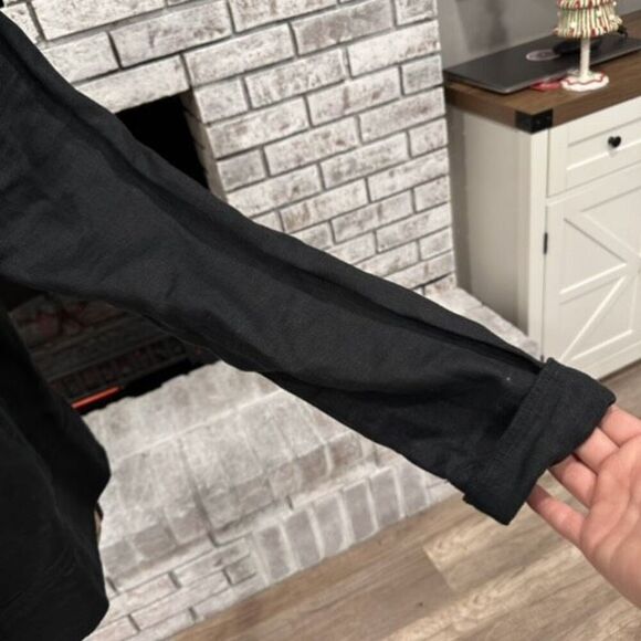 Garnet Hill black linen open drape front cardigan medium size 10 Minimalist - Picture 8 of 10